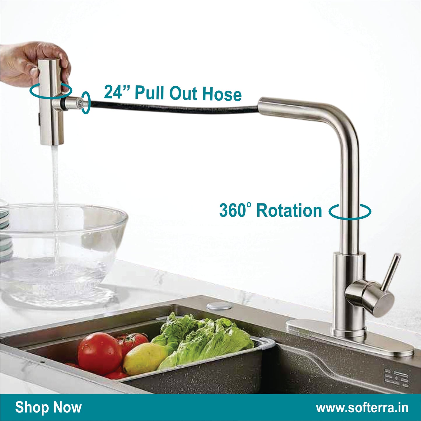 Softerra Hydro360™ – 360° Flexible Faucet Extender & Water-Saving Nozzle