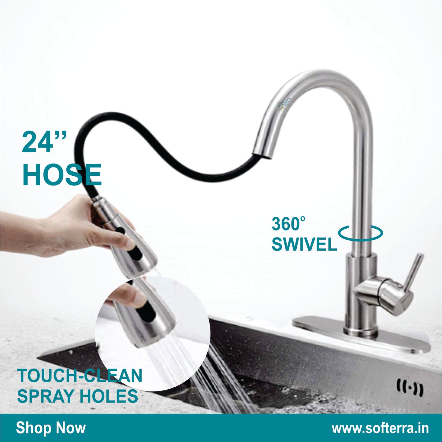 Softerra Hydro360™ – 360° Flexible Faucet Extender & Water-Saving Nozzle